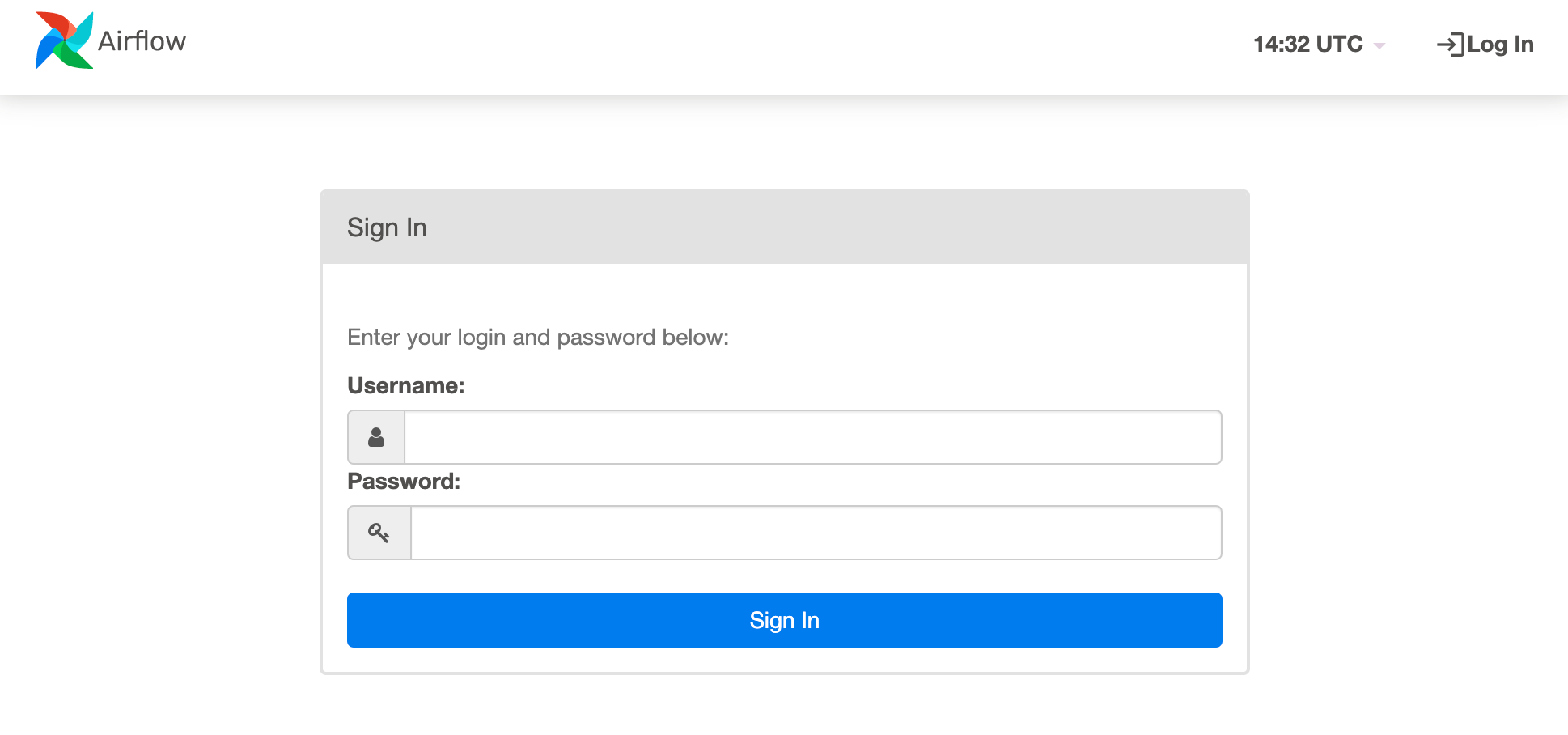 Screenshot of the Airflow login prompt